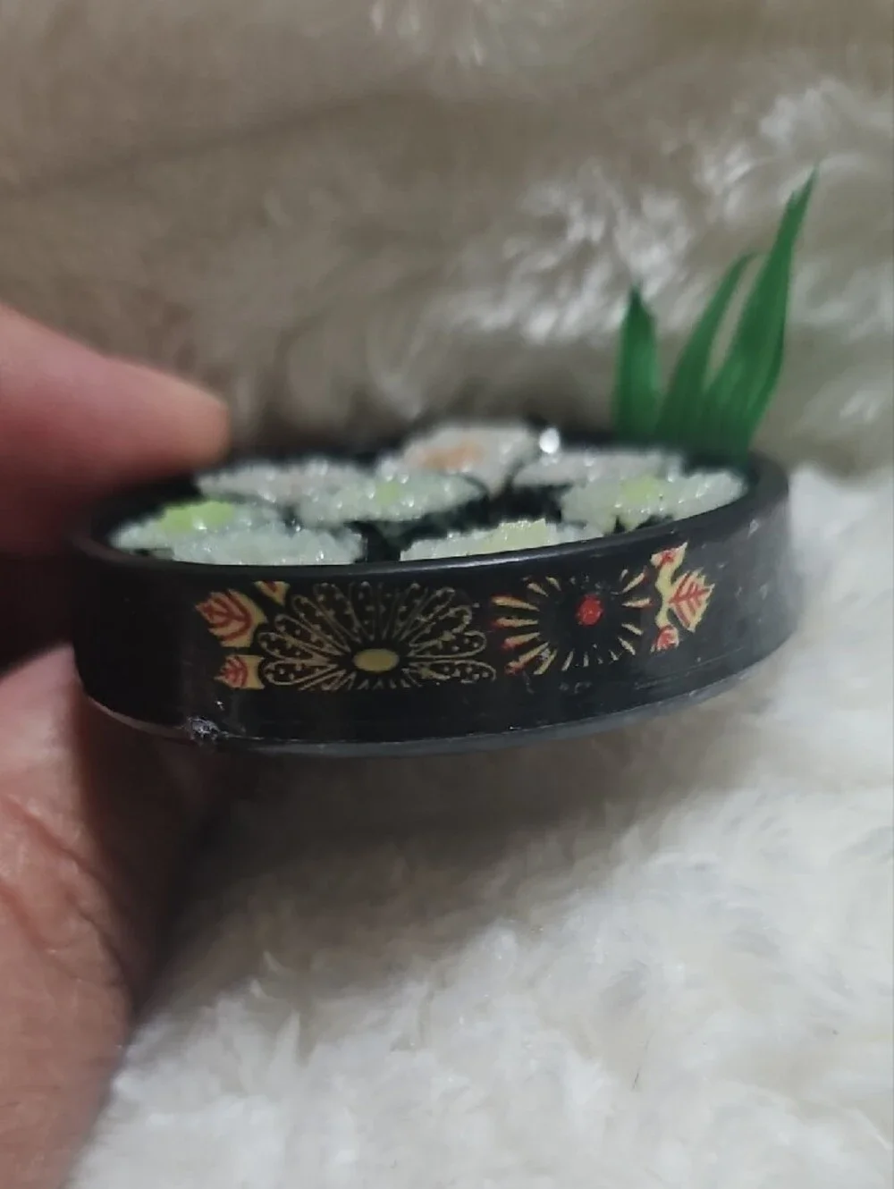 Source Unknown Black Sushi Roll Keychain with Green Accent